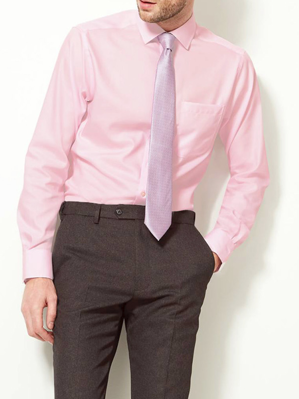 Marks and Spencer - - M&5 LIGHT-PINK Pure Cotton Tailored Fit Long ...