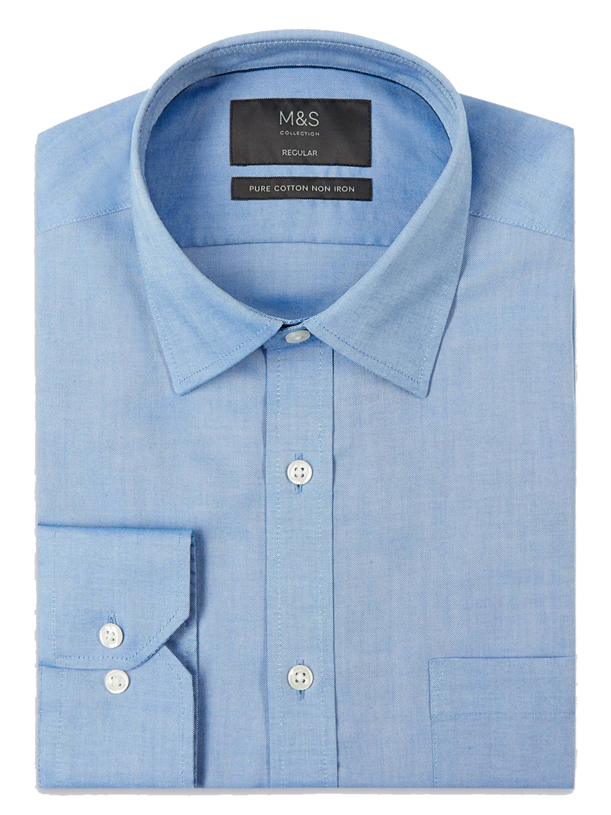 Marks And Spencer Mand5 Blue Pure Cotton Non Iron Long Sleeve Shirt Collar Size 14 5 To 19