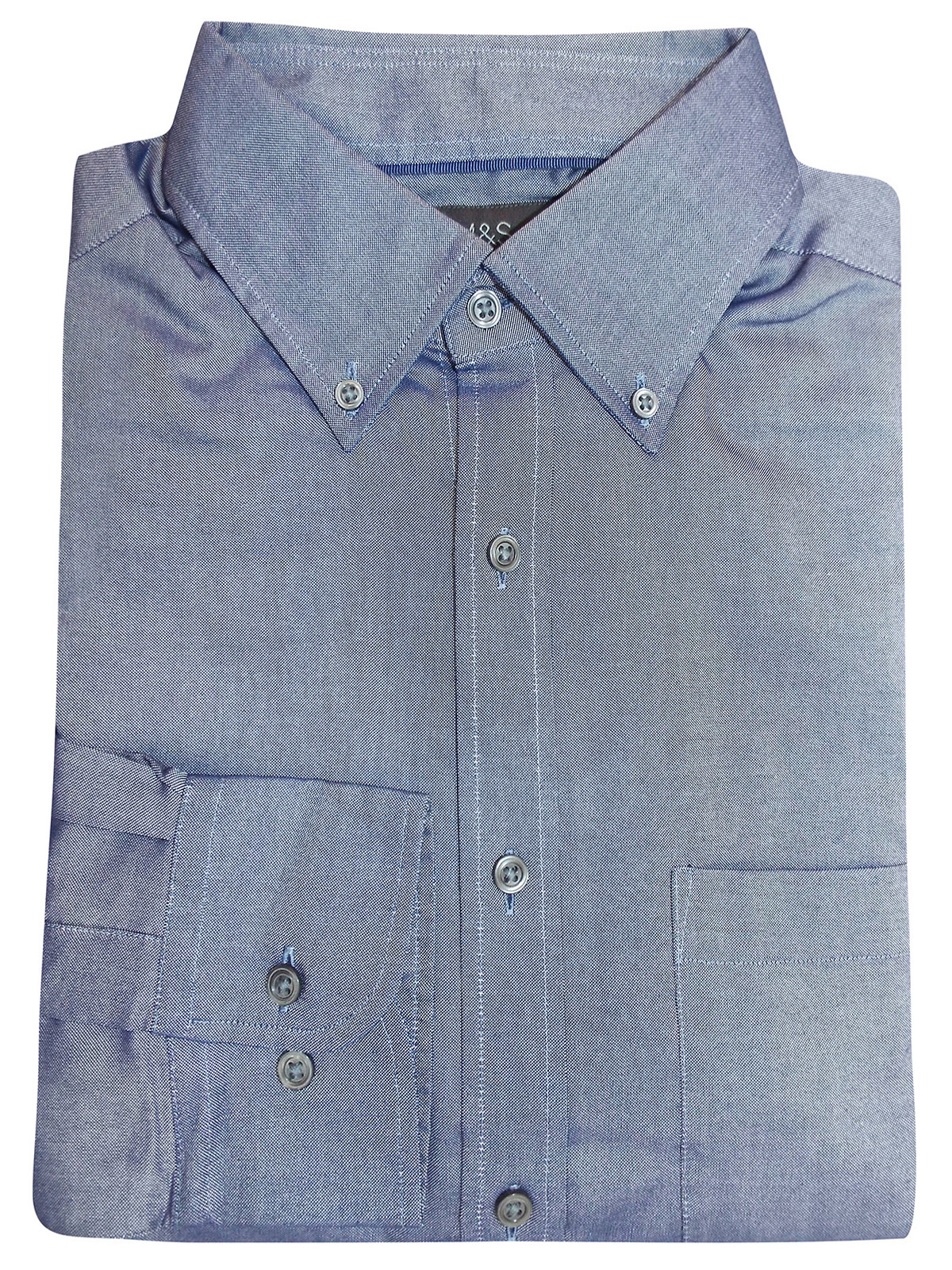 Marks and Spencer - - M&5 DENIM-BLUE Pure Cotton Button Collar Long ...