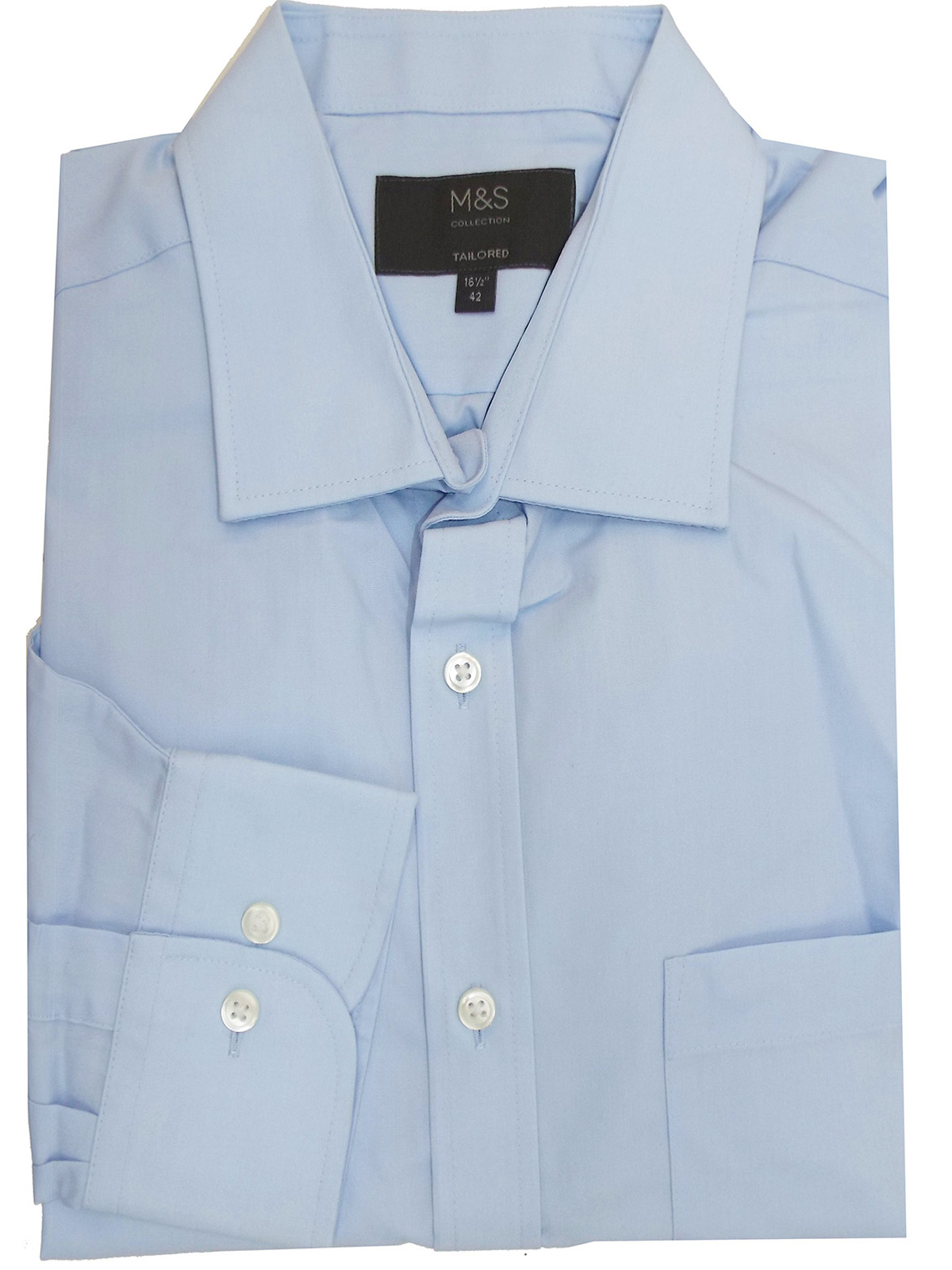 Marks and Spencer - - M&5 LIGHT-BLUE Pure Cotton Tailored Fit Long ...