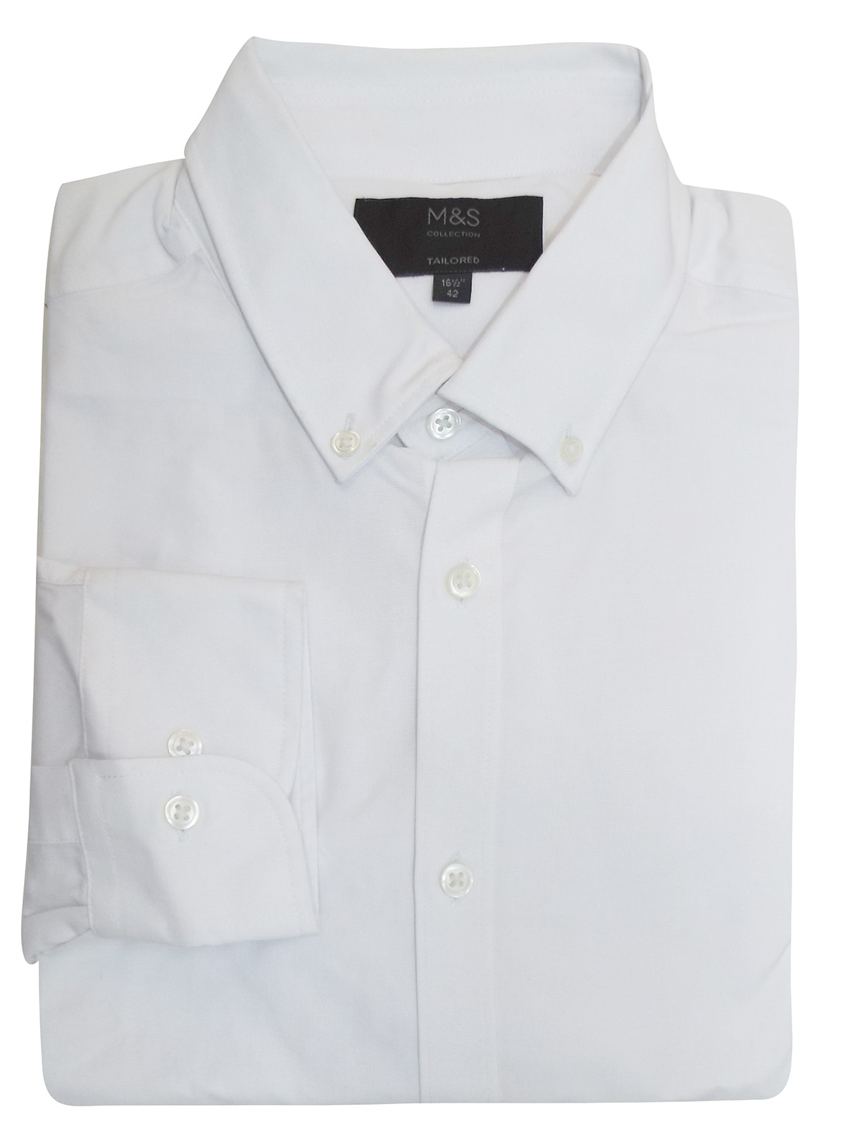 Marks and Spencer - - M&5 WHITE Pure Cotton Button Collar Tailored Fit ...