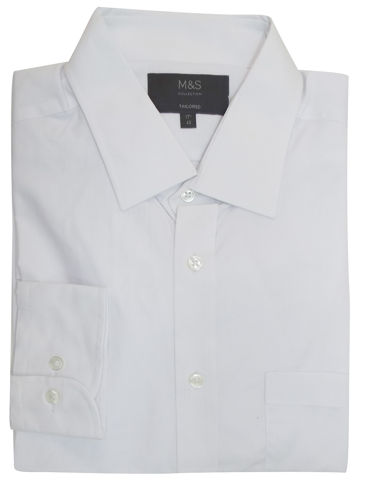 Marks and Spencer - - M&5 WHITE Pure Cotton Tailored Fit Long Sleeve ...
