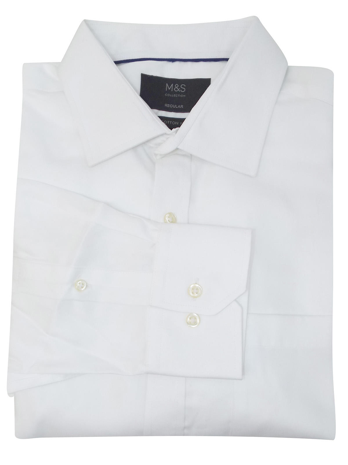 Marks and Spencer M&5 WHITE Pure Cotton NonIron Regular Fit Shirt