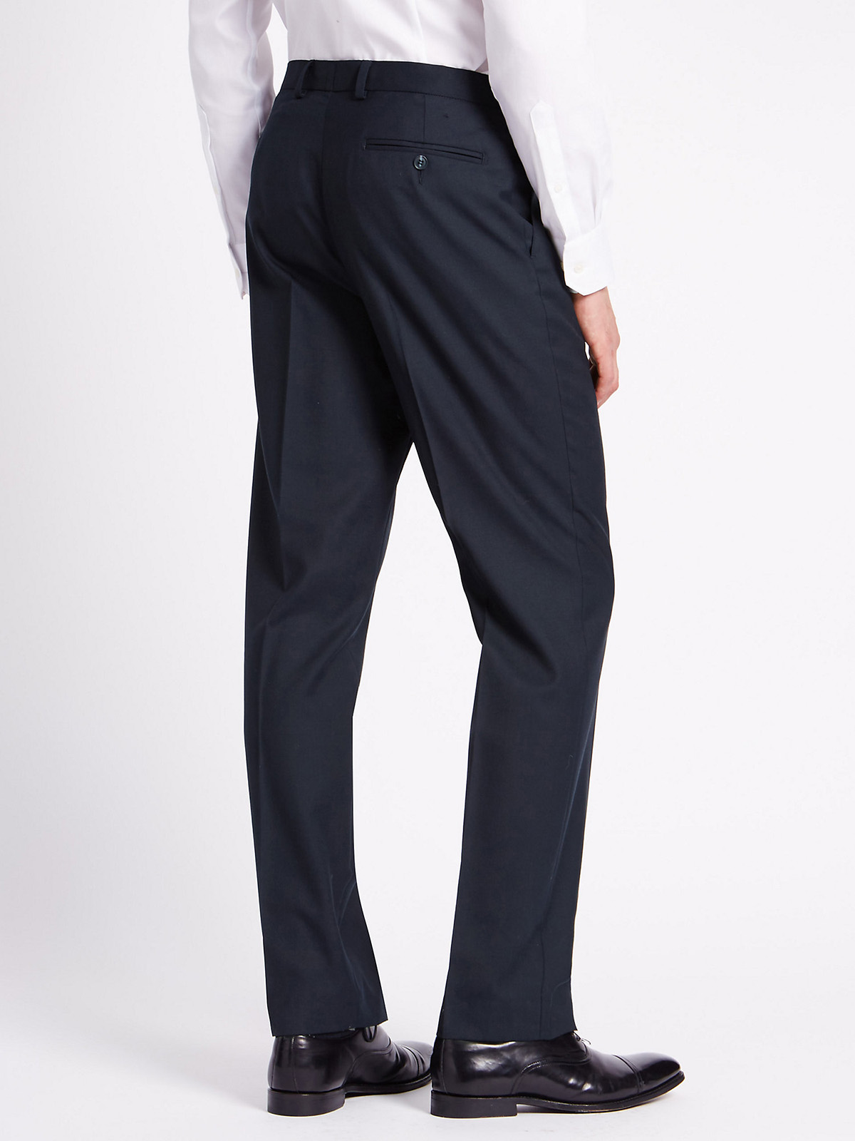 Marks and Spencer - - M&5 NAVY Mens Single Pleat Trousers with Wool ...