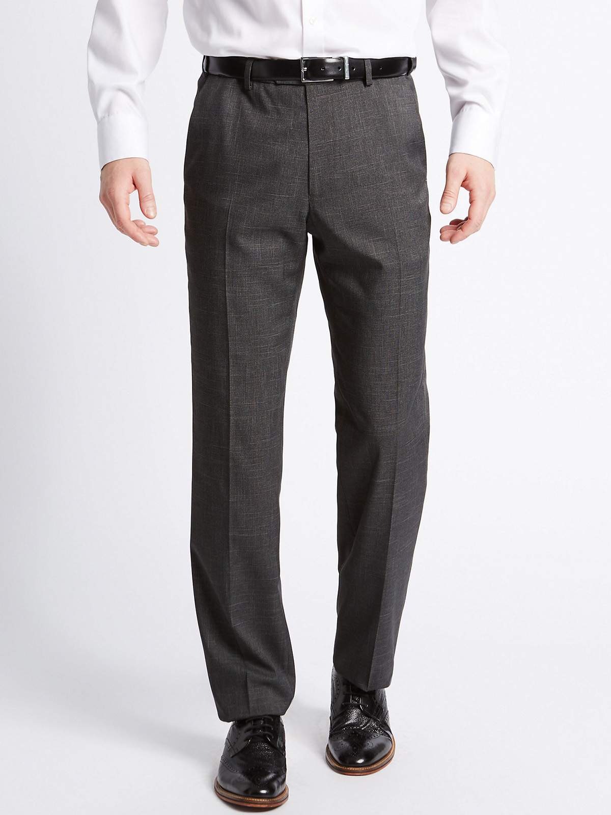 Marks and Spencer - - M&5 CHARCOAL Mens Tailored Fit Textured Flat ...