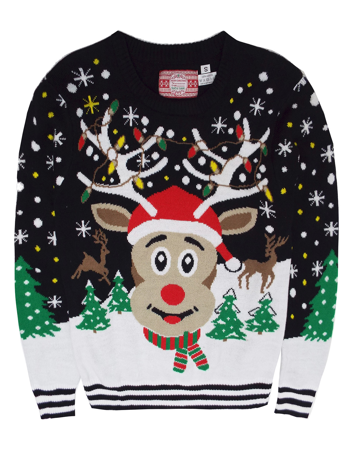 Kesis - - Kesis BLACK Mens Festive Reindeer Christmas Jumper - Plus Size 2XL to 3XL