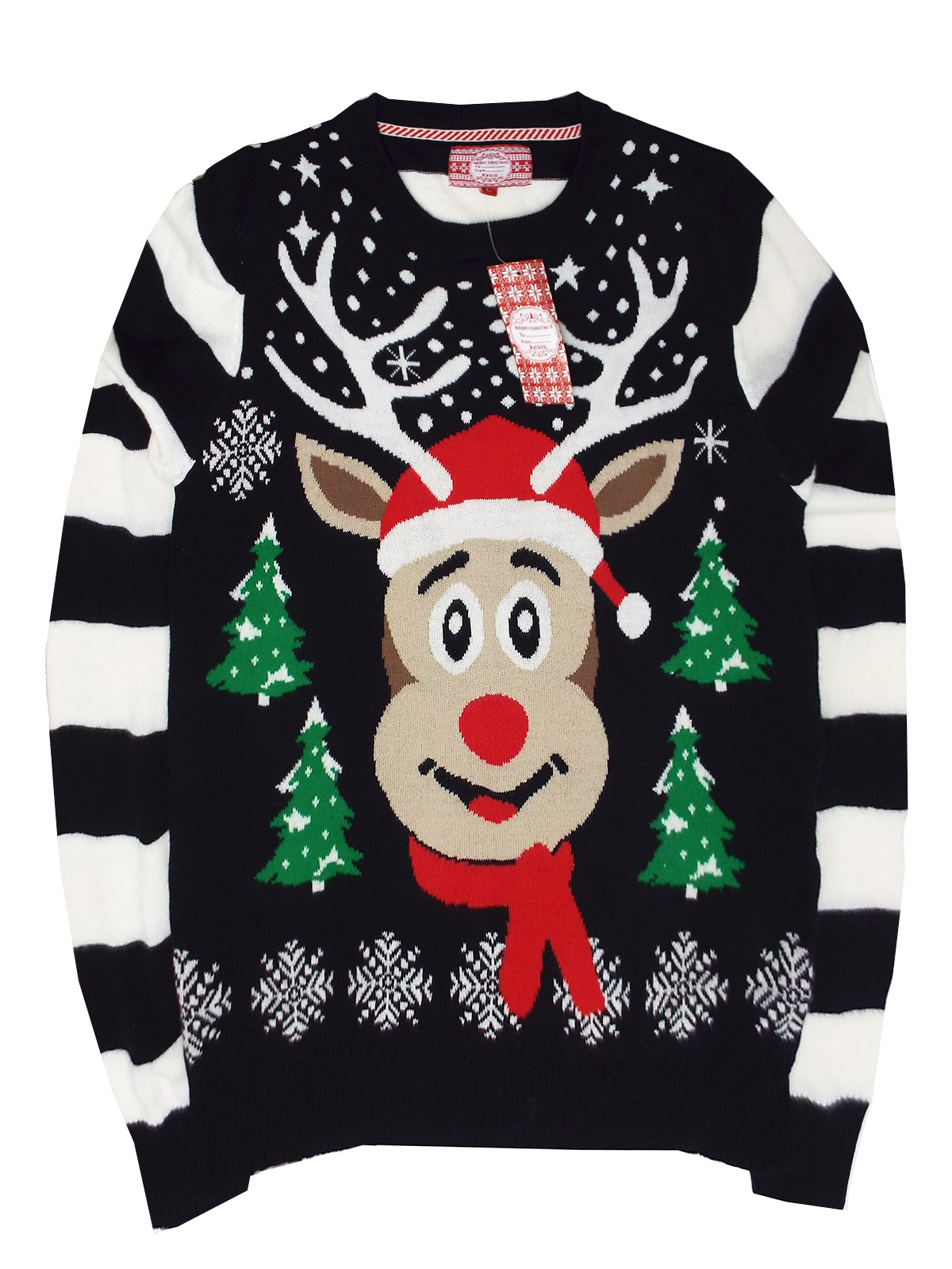 Kesis - - Kesis MULTI Mens Christmas Reindeer Knitted Jumper - Plus Size Large to 2XL