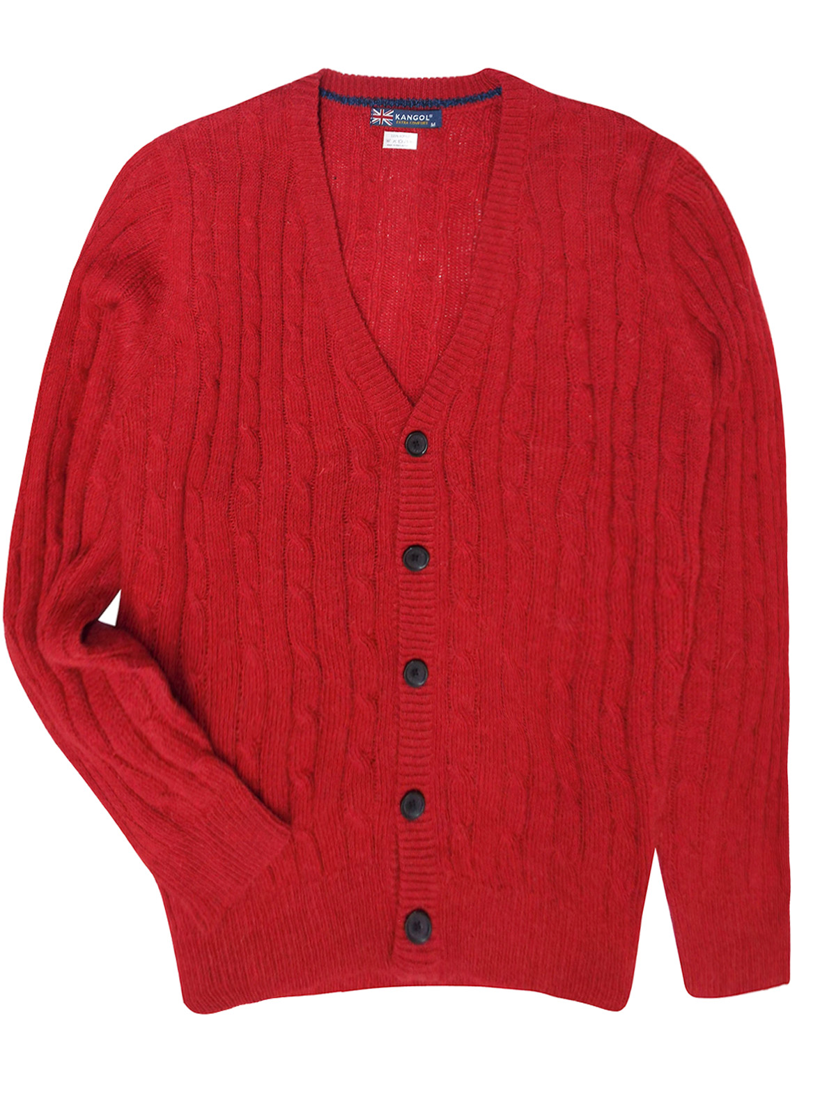 Kangol - - K4NGOL RED Mens V-Neck Knitted Cardigan - Size Medium to XLarge
