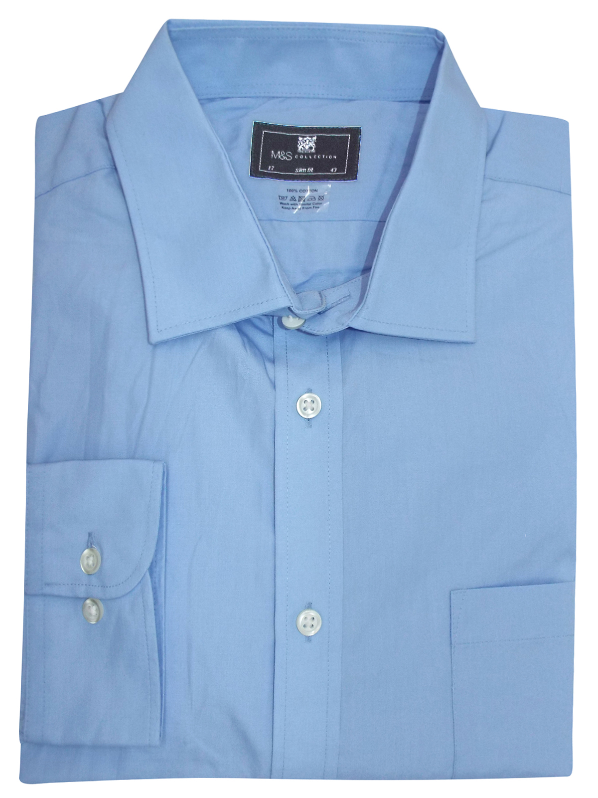 Marks and Spencer - - M&5 BLUE Slim Fit Pure Cotton Shirt - Collar Size ...