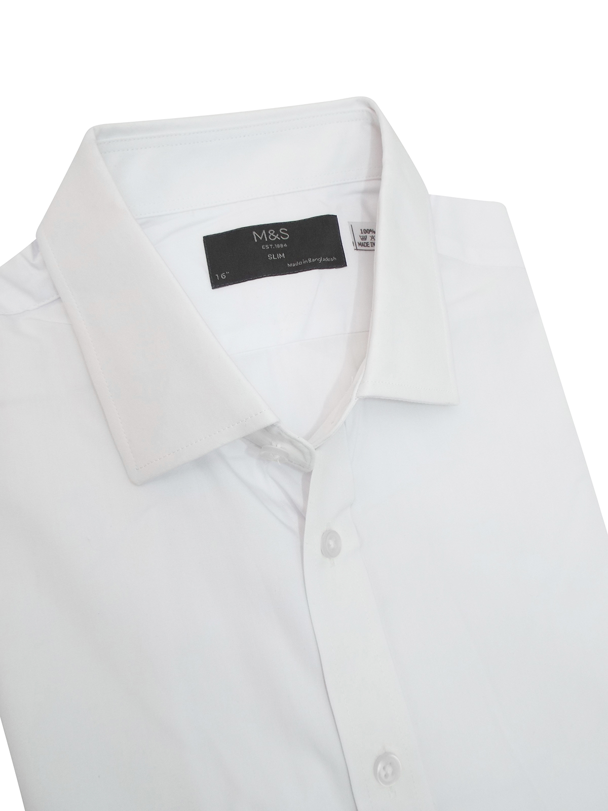 Marks and Spencer - - M&5 WHITE Pure Cotton Slim Fit Long Sleeve Shirt ...