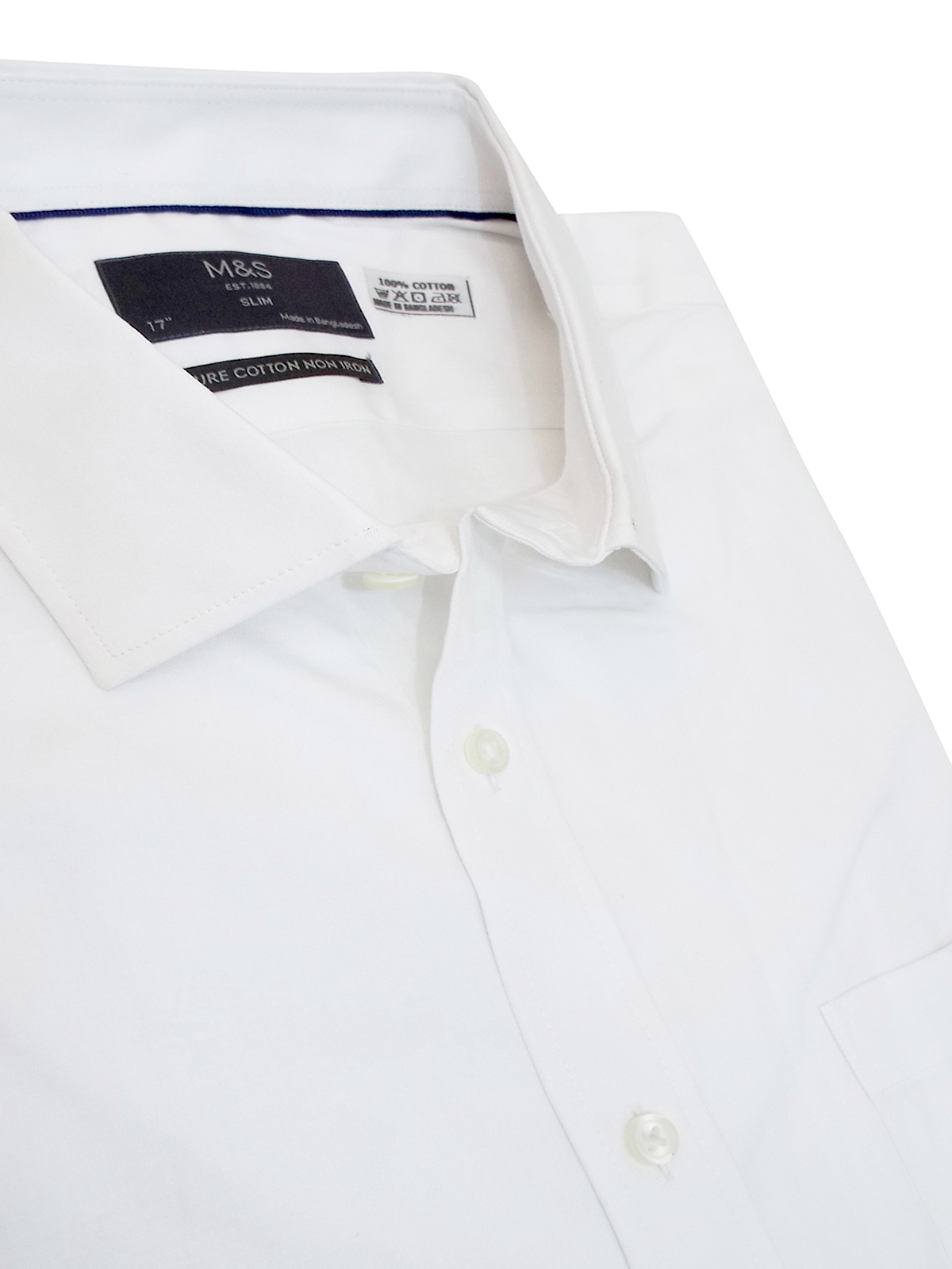Marks and Spencer - - M&5 WHITE Pure Cotton Non Iron Shirt - Collar ...