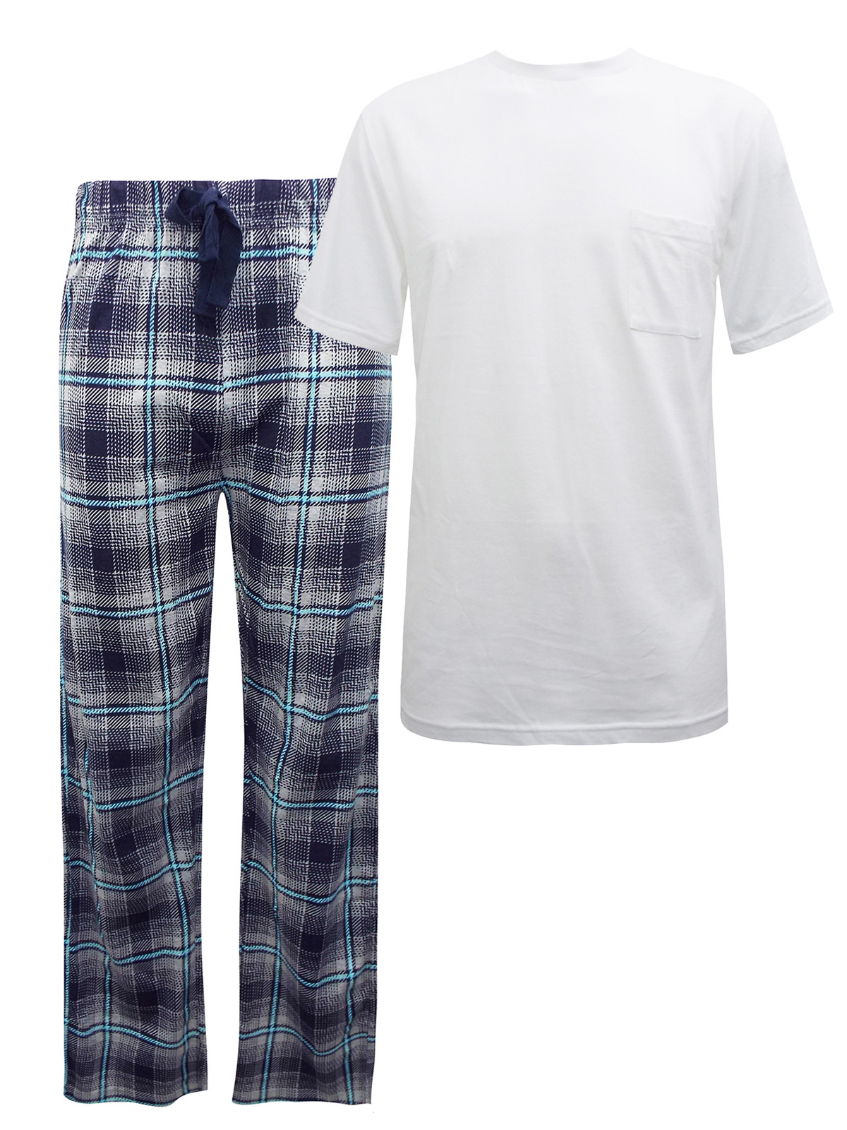 WHITE Mens Cotton Checked Short Sleeve Pyjama Set - Size S to XL