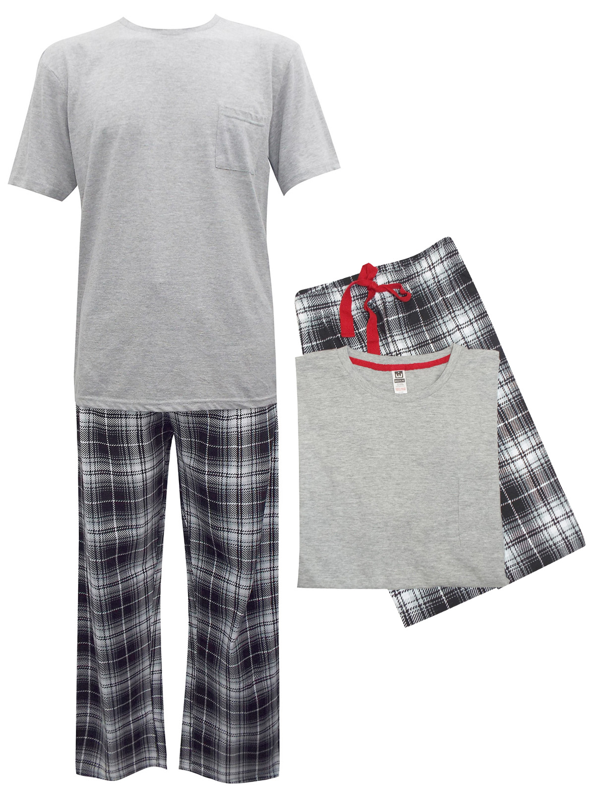 GREY Mens Cotton Checked Short Sleeve Pyjama Set - Size S to XL