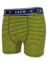 Crew Clothing NAVY/LIME Mens Cotton Rich Striped Branded Waist Boxers - Size S to XL