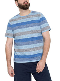 BPC AZURE-BLUE Mens Pure Cotton Striped Short Sleeve T-Shirt  - Size L to 4XL
