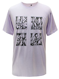 LILAC Mens Combed Cotton Slogan Grid Crew Neck T-Shirt - Size XS to XL