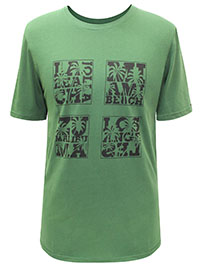 GREEN Mens Combed Cotton Slogan Grid Crew Neck T-Shirt - Size L to XL