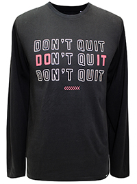 BLACK Mens Combed Cotton 'Don't Quit Do It' Long Sleeve T-Shirt - Size XS to M