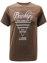 BROWN Mens Combed Cotton NYC Print T-Shirt - Size S to XXL