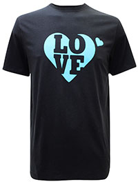 BLACK Mens Combed Cotton 'Love' Heart T-Shirt - Size XS to XXL