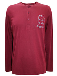 BURGUNDY Mens Combed Cotton Henley Neck Long Sleeve T-Shirt - Size XXS to XXL