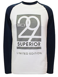 NAVY/WHITE Mens Cotton 'Superior' Print Raglan Sleeve T-Shirt - Size S to XL