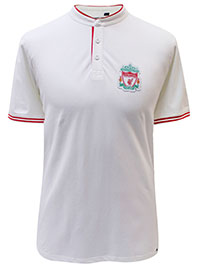WHITE/RED Mens Liverpool FC Crest Mandarin Collar Polo Shirt - Size M to XXL
