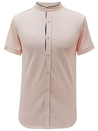 PINK Mens Mandarin Collar Button Through Shirt - Size S to XXL