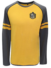 GOLD/GREY Mens Harry Potter Hufflepuff House Long Sleeve T-Shirt - Size M to XXL