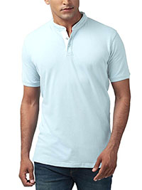 PALE-BLUE Mens Combed Cotton Mandarin Collar Polo Shirt - Size M to XXL