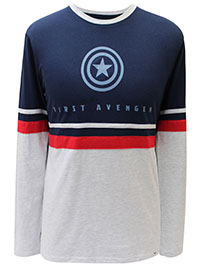 NAVY GREY Mens Colourblock Avengers Logo Full Sleeve T-Shirt - Size XXS to XXL