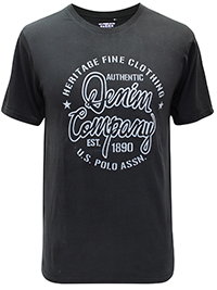 BLACK Mens Short Sleeve 'Denim Company EST 1890' T-Shirt - Size XS to XXL