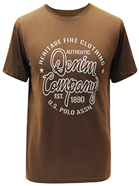 BROWN Mens Short Sleeve 'Denim Company EST 1890' T-Shirt - Size M to XXL