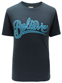 NAVY Mens Combed Cotton 'Believe' Slogan Curved Hem T-Shirt - Size S to XXL