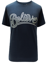 NAVY Mens Combed Cotton 'Believe' Slogan Crew Neck T-Shirt - Size M to XXL
