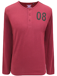 CLARET Mens Henley Neck '08' Long Sleeve T-Shirt - Size XXS to XXL
