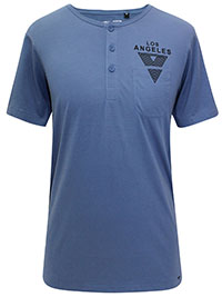 BLUE Mens Henley Neck Pocket T-Shirt - Size S to XXL