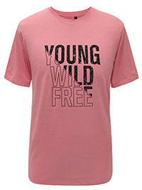 SALMON Mens Combed Cotton 'Young Wild Free' Crew Neck T-Shirt - Size XS to XL