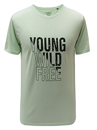 PALE-GREEN Mens Combed Cotton 'Young Wild Free' Crew Neck T-Shirt - Size M to XL