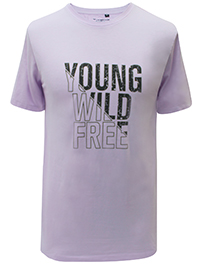LILAC Mens Combed Cotton 'Young Wild Free' Crew Neck T-Shirt - Size S to XXL