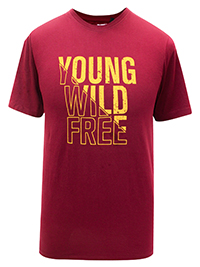 CLARET Mens Combed Cotton 'Young Wild Free' Crew Neck T-Shirt - Size XS to XXL