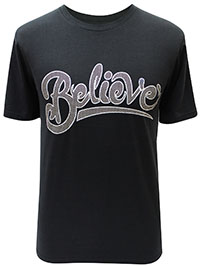 BLACK Mens Combed Cotton 'Believe' Slogan Crew Neck T-Shirt - Size S to XXL