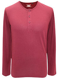 CLARET Mens Combed Cotton Henley Neck Long Sleeve T-Shirt - Size S to XXL