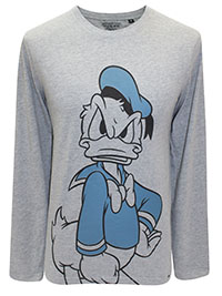 GREY Mens Cotton Donald Duck Graphic Print Full Sleeve T-Shirt - Size XS to XXL