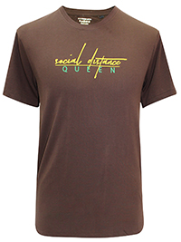 BROWN Mens 'Social Distance Queen' Combed Cotton T-Shirt - Size L to XXL