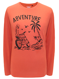 BURNT-ORANGE Mens Cotton 'Adventure' Print Long Sleeve T-Shirt - Size L to XXL
