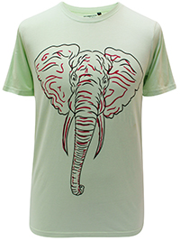 LIGHT-GREEN Mens Cotton Elephant Graphic Print Short Sleeve T-Shirt - Size S to XXL