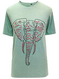 SAGE-GREEN Mens Cotton Elephant Graphic Print Short Sleeve T-Shirt  - Size M to XL
