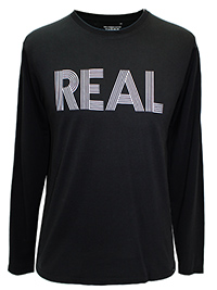 BLACK Mens Long Sleeve Crew Neck 'Real' T-Shirt - Size XS to XXL