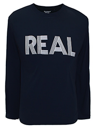 NAVY Mens Long Sleeve Crew Neck 'Real' T-Shirt - Size XS to XXL